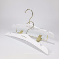 Children Matt white color wooden hanger for kids top and bottom wooden hanger with antique gold round hook hanger with clips